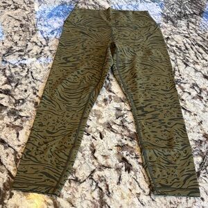Athleta Olive Animal Print Transcend 7/8 Leggings